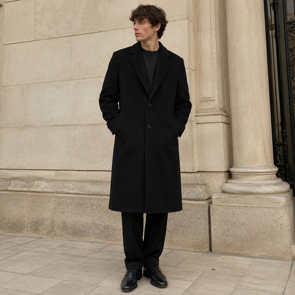 Harve Benard 40R Black Overcoat Old Money Quiet Luxury Tailored Executive Coat